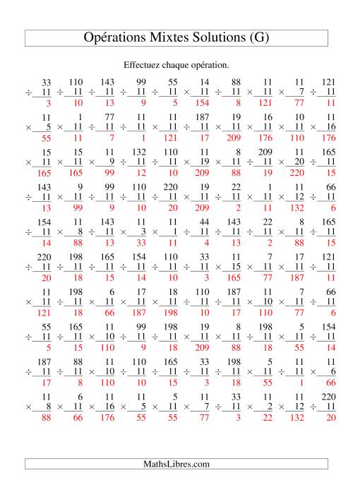 Multiplication et Division -- Règles de 11 (Variation 1 à 20) (G) page 2