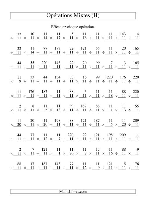 Multiplication et Division -- Règles de 11 (Variation 1 à 20) (H)