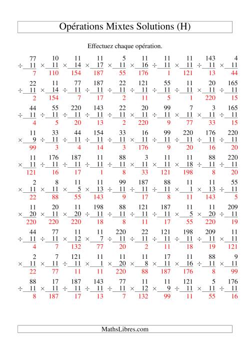 Multiplication et Division -- Règles de 11 (Variation 1 à 20) (H) page 2