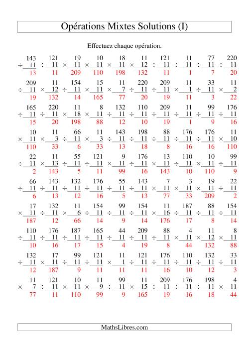 Multiplication et Division -- Règles de 11 (Variation 1 à 20) (I) page 2