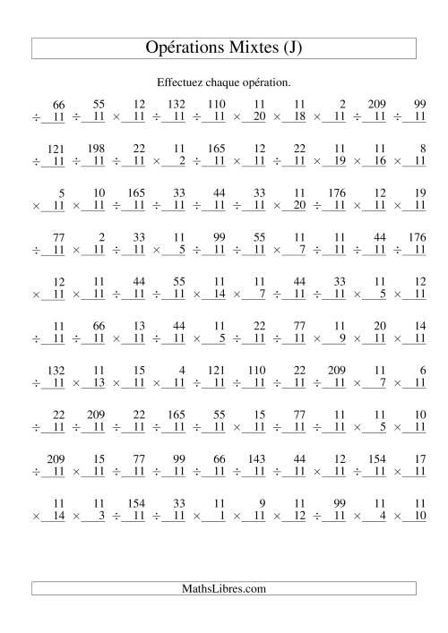Multiplication et Division -- Règles de 11 (Variation 1 à 20) (J)