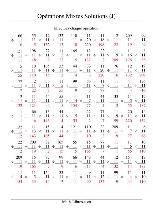 Multiplication et Division -- Règles de 11 (Variation 1 à 20) (J) page 2