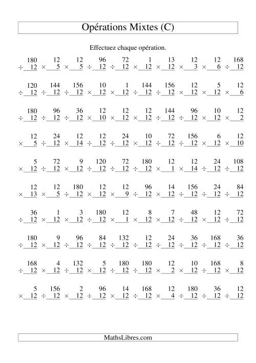 Multiplication et Division -- Règles de 12 (Variation 1 à 15) (C)