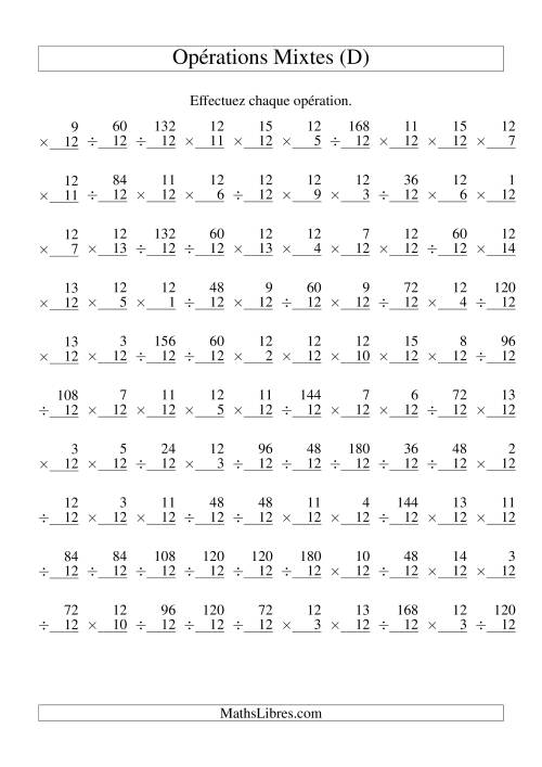 Multiplication et Division -- Règles de 12 (Variation 1 à 15) (D)
