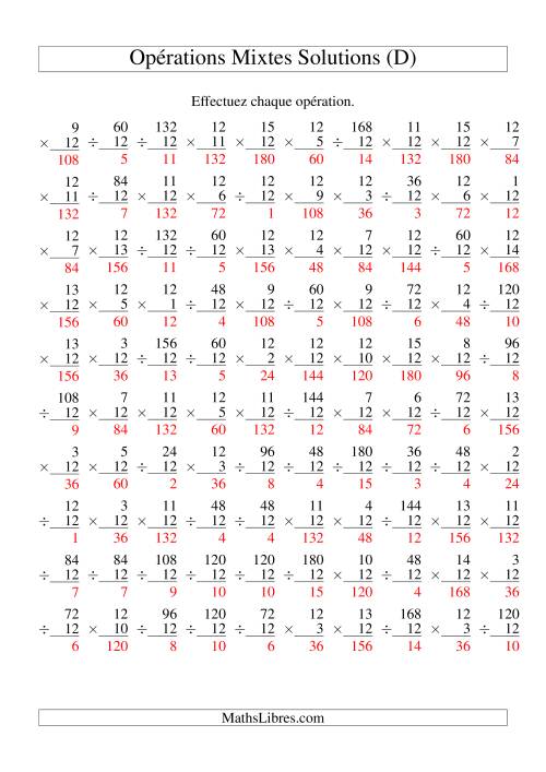 Multiplication et Division -- Règles de 12 (Variation 1 à 15) (D) page 2