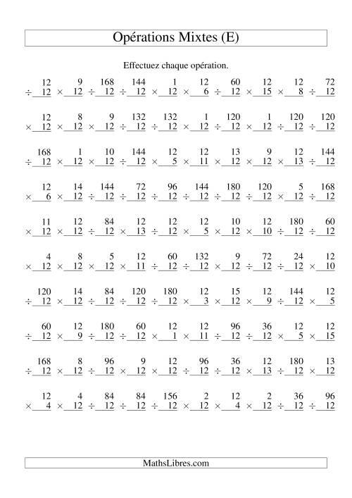 Multiplication et Division -- Règles de 12 (Variation 1 à 15) (E)