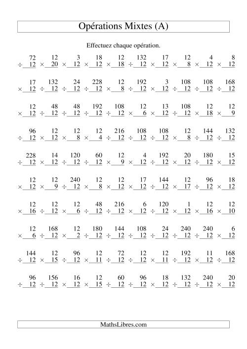 Multiplication et Division -- Règles de 12 (Variation 1 à 20) (A)