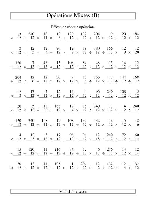 Multiplication et Division -- Règles de 12 (Variation 1 à 20) (B)