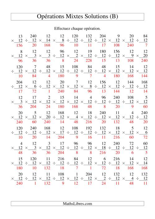 Multiplication et Division -- Règles de 12 (Variation 1 à 20) (B) page 2