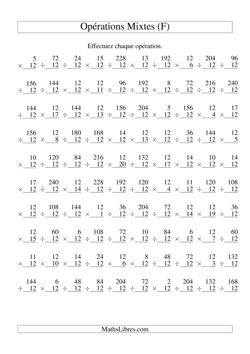 Multiplication et Division -- Règles de 12 (Variation 1 à 20) (F)