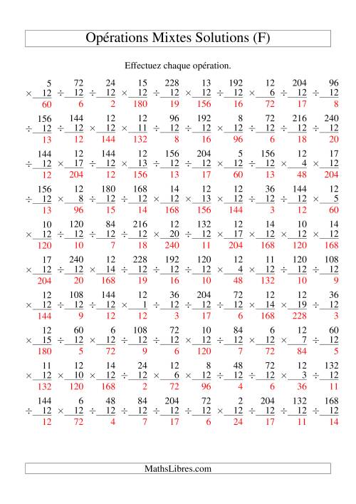 Multiplication et Division -- Règles de 12 (Variation 1 à 20) (F) page 2