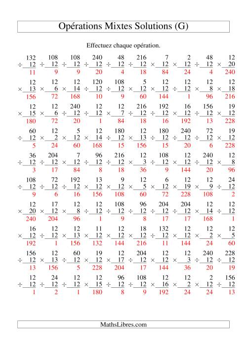 Multiplication et Division -- Règles de 12 (Variation 1 à 20) (G) page 2