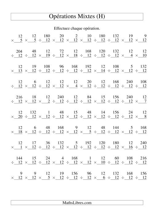 Multiplication et Division -- Règles de 12 (Variation 1 à 20) (H)