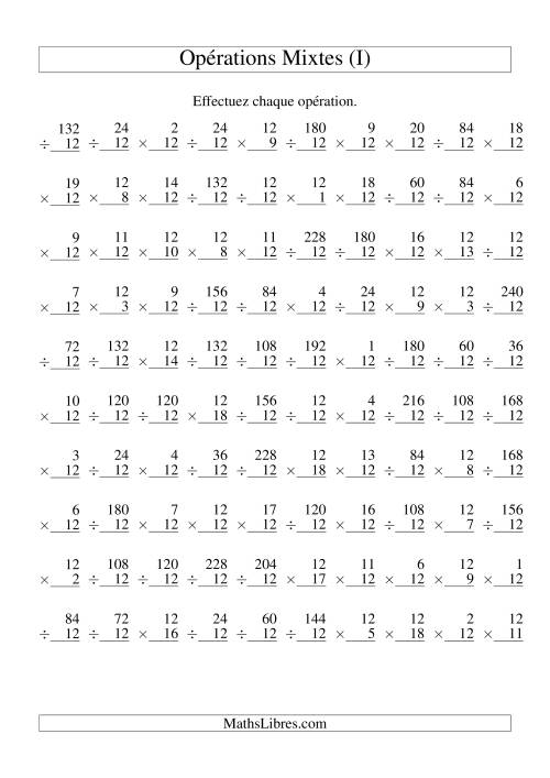 Multiplication et Division -- Règles de 12 (Variation 1 à 20) (I)