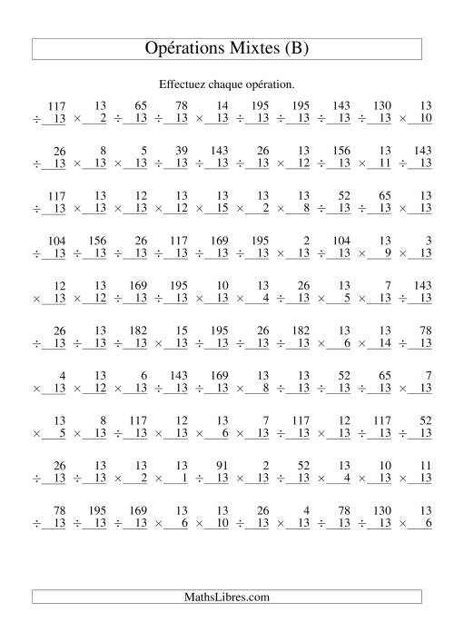 Multiplication et Division -- Règles de 13 (Variation 1 à 15) (B)