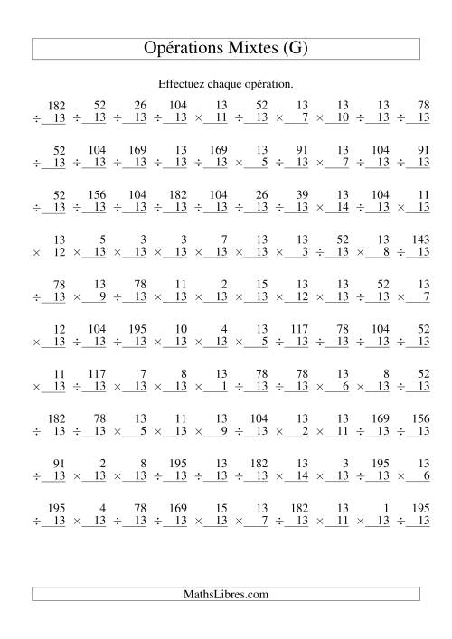Multiplication et Division -- Règles de 13 (Variation 1 à 15) (G)