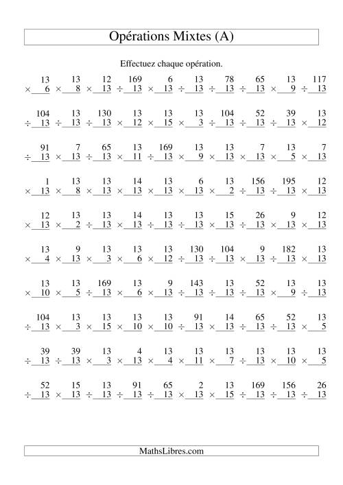 Multiplication et Division -- Règles de 13 (Variation 1 à 15) (Tout)