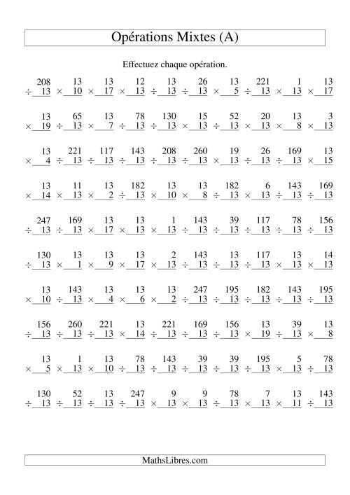Multiplication et Division -- Règles de 13 (Variation 1 à 20) (A)