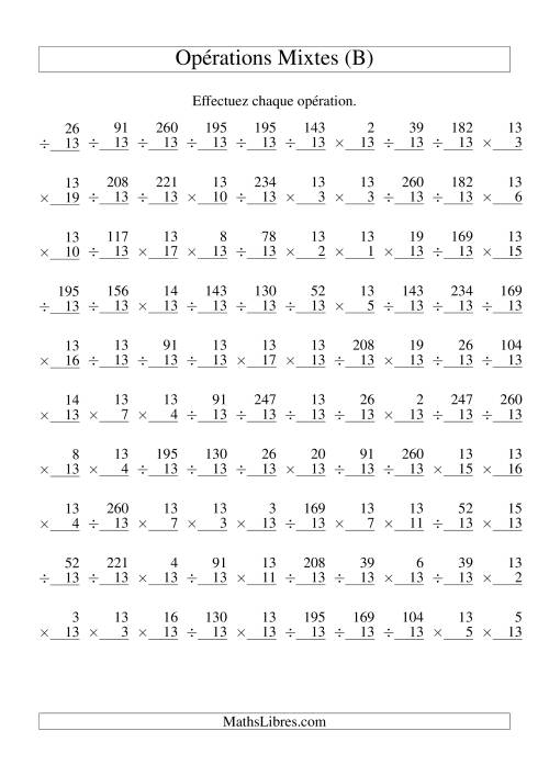 Multiplication et Division -- Règles de 13 (Variation 1 à 20) (B)