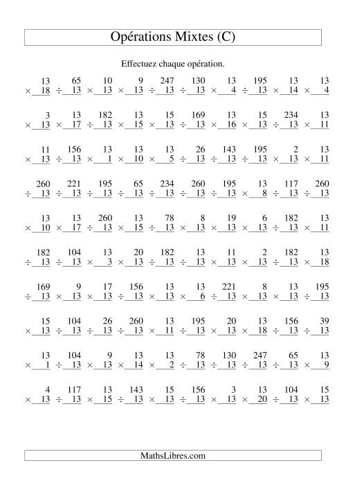 Multiplication et Division -- Règles de 13 (Variation 1 à 20) (C)