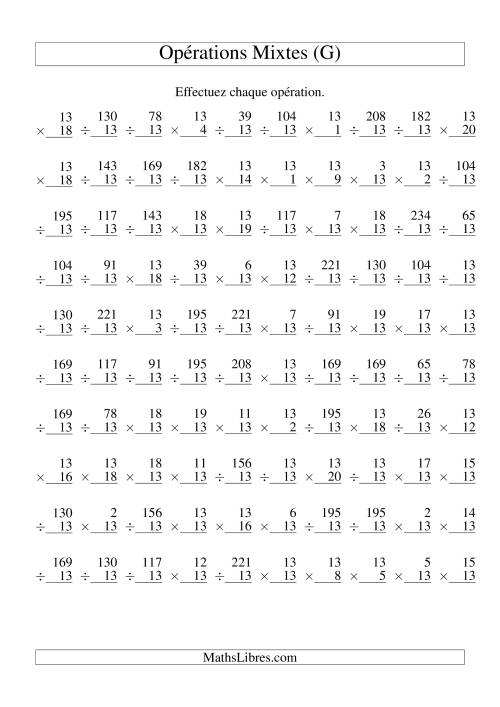 Multiplication et Division -- Règles de 13 (Variation 1 à 20) (G)