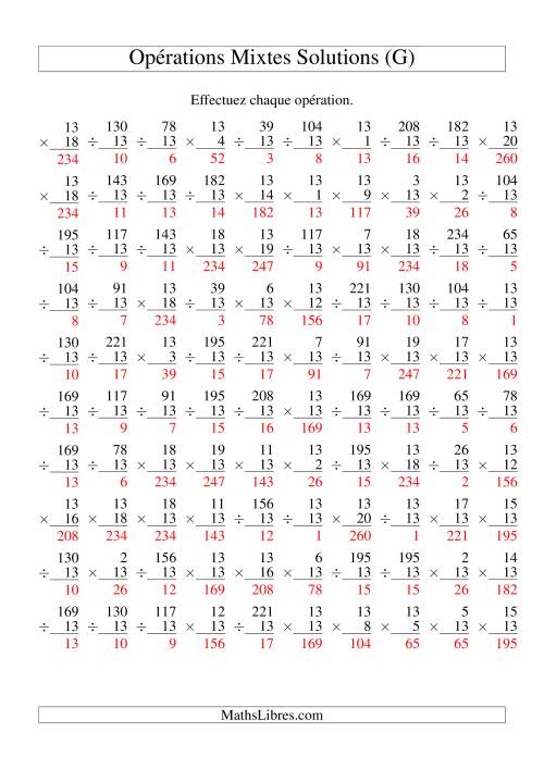 Multiplication et Division -- Règles de 13 (Variation 1 à 20) (G) page 2