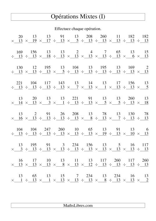 Multiplication et Division -- Règles de 13 (Variation 1 à 20) (I)