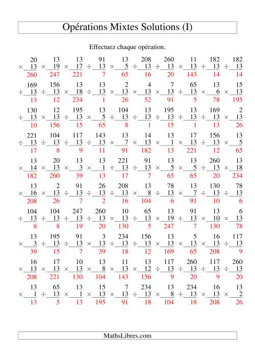 Multiplication et Division -- Règles de 13 (Variation 1 à 20) (I) page 2