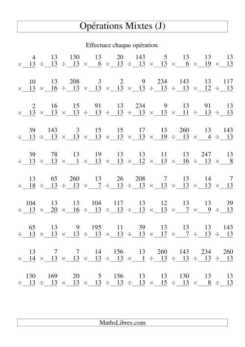 Multiplication et Division -- Règles de 13 (Variation 1 à 20) (J)