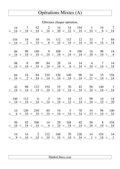 Multiplication et Division -- Règles de 14 (Variation 1 à 15) (A)