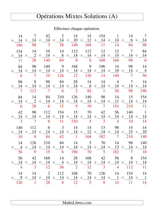 Multiplication et Division -- Règles de 14 (Variation 1 à 15) (A) page 2