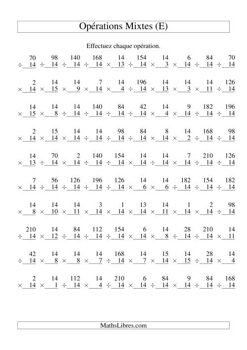 Multiplication et Division -- Règles de 14 (Variation 1 à 15) (E)