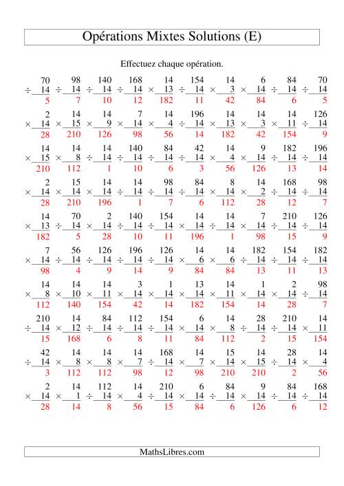 Multiplication et Division -- Règles de 14 (Variation 1 à 15) (E) page 2