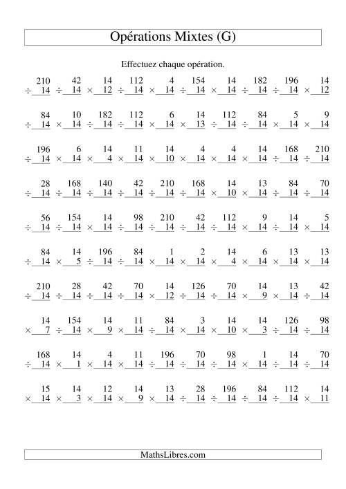 Multiplication et Division -- Règles de 14 (Variation 1 à 15) (G)