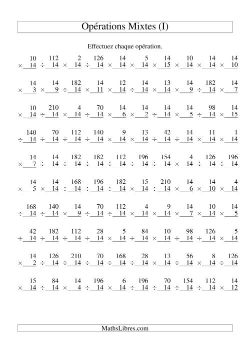 Multiplication et Division -- Règles de 14 (Variation 1 à 15) (I)