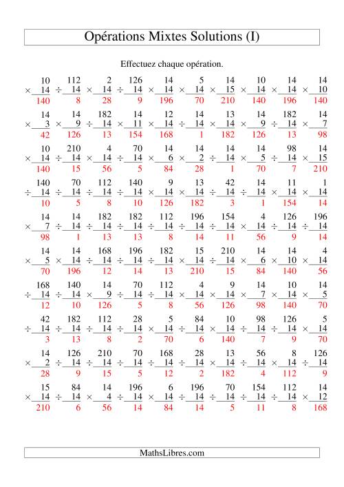 Multiplication et Division -- Règles de 14 (Variation 1 à 15) (I) page 2