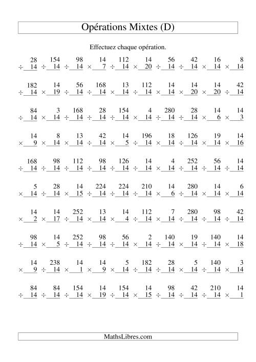 Multiplication et Division -- Règles de 14 (Variation 1 à 20) (D)