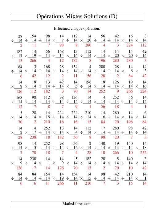Multiplication et Division -- Règles de 14 (Variation 1 à 20) (D) page 2