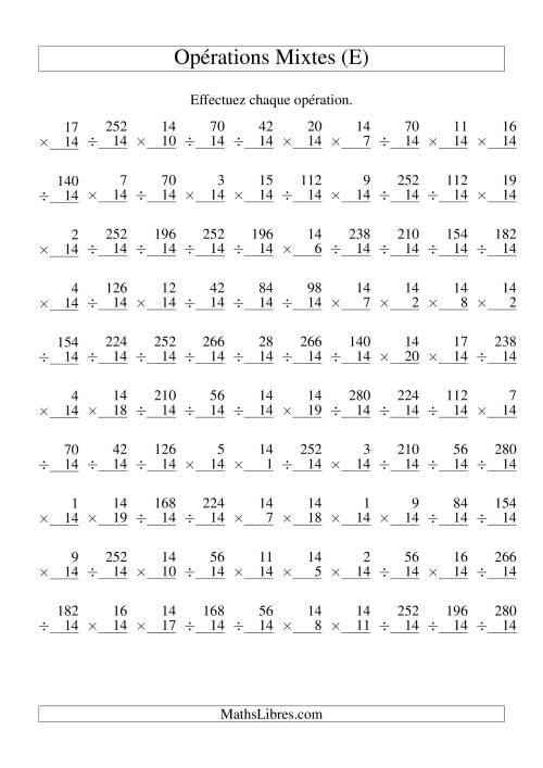 Multiplication et Division -- Règles de 14 (Variation 1 à 20) (E)
