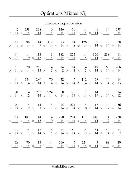 Multiplication et Division -- Règles de 14 (Variation 1 à 20) (G)
