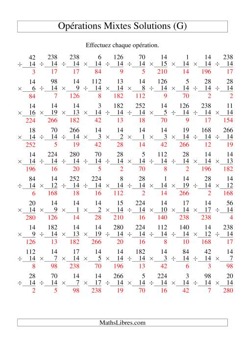 Multiplication et Division -- Règles de 14 (Variation 1 à 20) (G) page 2