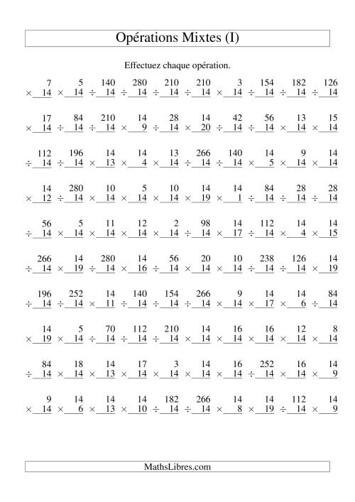 Multiplication et Division -- Règles de 14 (Variation 1 à 20) (I)