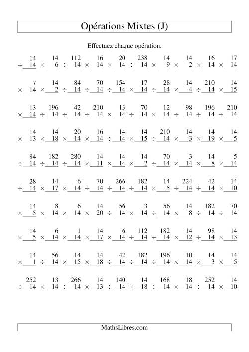 Multiplication et Division -- Règles de 14 (Variation 1 à 20) (J)