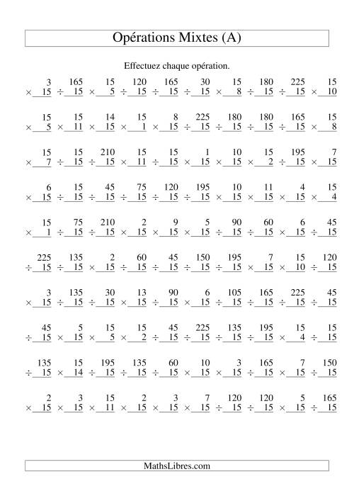 Multiplication et Division -- Règles de 15 (Variation 1 à 15) (A)