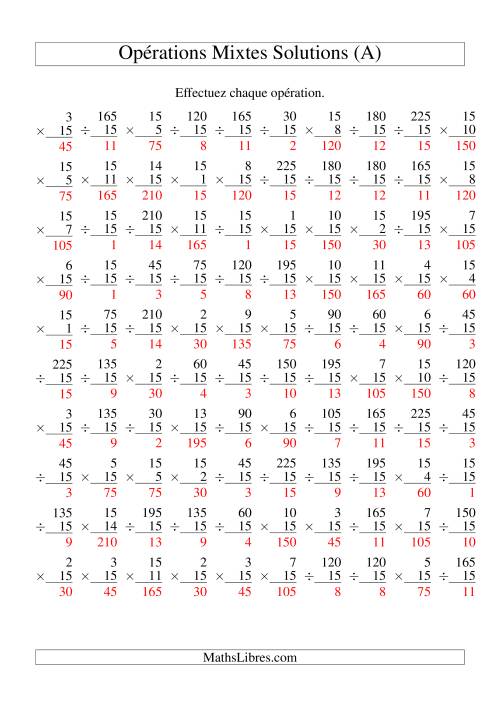 Multiplication et Division -- Règles de 15 (Variation 1 à 15) (A) page 2