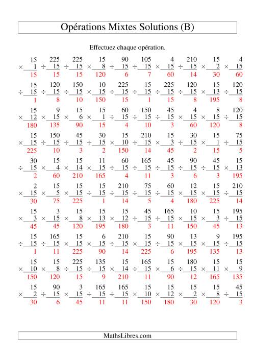 Multiplication et Division -- Règles de 15 (Variation 1 à 15) (B) page 2