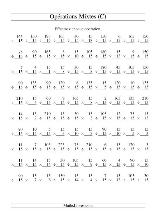 Multiplication et Division -- Règles de 15 (Variation 1 à 15) (C)