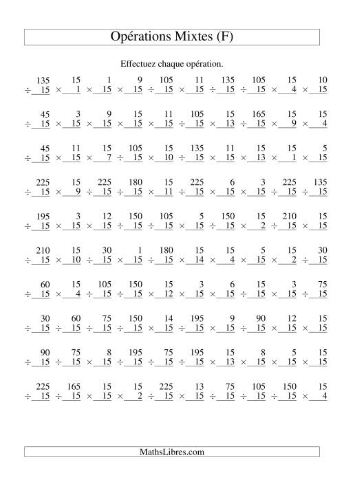 Multiplication et Division -- Règles de 15 (Variation 1 à 15) (F)