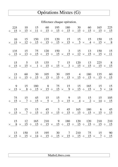 Multiplication et Division -- Règles de 15 (Variation 1 à 15) (G)