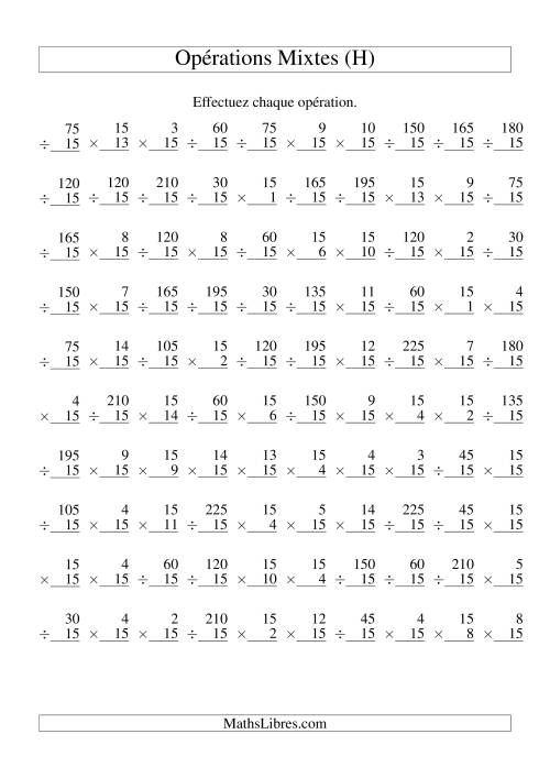 Multiplication et Division -- Règles de 15 (Variation 1 à 15) (H)